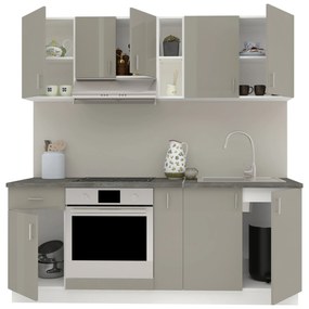 Set Bucatarie Karo V11, Gri Lucios/Alb, MDF, Blat Thermo 28 mm, L 200 cm