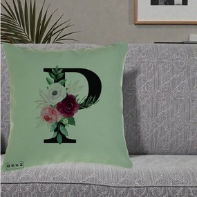 Cadou Personalizat - Perna Personalizata Monograma Florala Litera P, 40x40 cm, Verde, Husa Detasabila, Perna Inclusa, BEKZ®