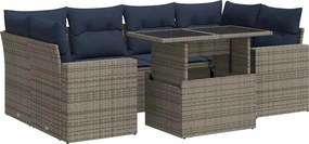 vidaXL Set canapele grădină cu perne 7 piese gri poliratan/lemn acacia