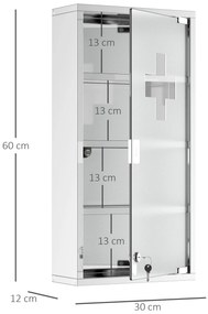 Dulap medicamente cu 4 rafturi HOMCOM, 30x12x60cm | Aosom Romania