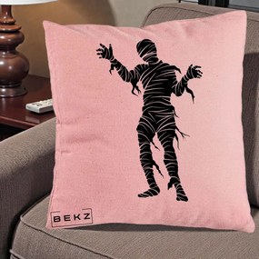 Perna Decorativa Mormii Infricosat Silueta Neagra Halloween, 40x40 cm, Roz, Husa Detasabila, Perna Inclusa, BEKZ®