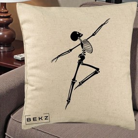 Perna Decorativa Schelet Dansator Silueta Neagra Halloween, 40x40 cm, Bej, Husa Detasabila, Perna Inclusa, BEKZ®