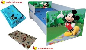 Pat copii Mickey ,saltea cadou,lenjerie inclusa