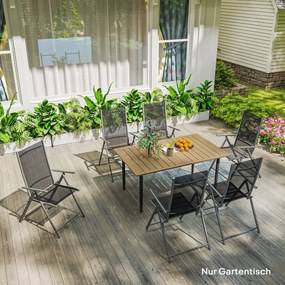 Outsunny Masă de grădină 150x90 cm, rezistentă la intemperii, masă de balcon din oțel cu orificiu pentru umbrelă, maro | Aosom Romania