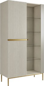 Vitrina Nicole 100 cm cu fata canelata - cashmir / picioare aurii