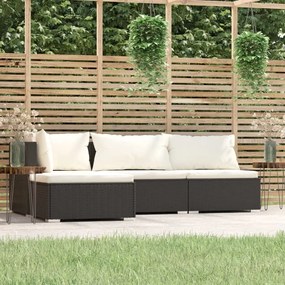 317490 vidaXL Set mobilier de grădină cu perne, 4 piese, negru, poliratan