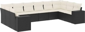 vidaXL Set canapele de grădină cu perne, 10 piese, negru, poliratan