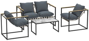 Outsunny set mobilier grădină 4 piese, 2 fotolii, canapea 2 persoane, masă, perne incluse, gri | Aosom Romania