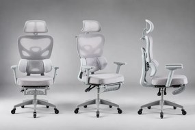 RESIGILAT- Scaun ergonomic, Suport Lombar 3 Zone Dinamice, Spătar ajustabil pe inaltime, cotiere 3D, tetiera 3D, suport pentru picioare, umeras, pivotant, Mesh, Gri