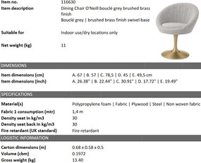 Scaun pivotant design elegant LUX O'Neill, boucle gri