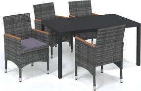 vidaXL Set de masă pentru grădină cu perne, 5 piese, gri, poliratan