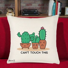 Perna Decorativa Cactus Funny Can't Touch This, 40x40 cm, Crem Reliefat, Husa Detasabila, Perna Inclusa, BEKZ®