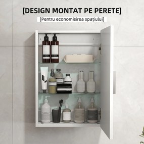 HOMCOM Dulap de Perete pentru Baie cu Rafturi Reglabile din Sticlă Securizată, 40x15x55 cm, Alb lucios | Aosom Romania