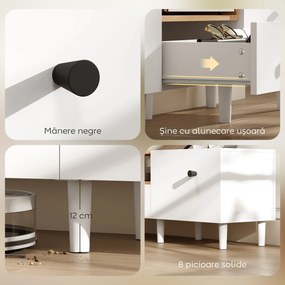 HOMCOM Mobilier TV, Suport TV până la 70" cu 2 Uși Rabatabile, Balamale Soft Close, Sertar, Raft Deschis, 8 Picioare pentru Sufragerie, Dormitor, 150x35x45 cm, Alb și Culoare Lemn | Aosom Romania