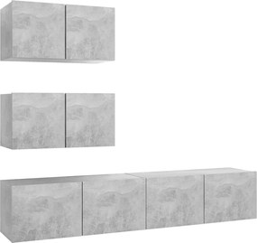 vidaXL Set de dulapuri TV, 4 piese, gri beton, lemn prelucrat