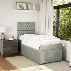 vidaXL Pat box spring cu saltea, gri deschis, 90x190 cm, catifea