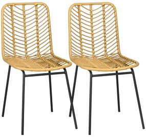 HOMCOM Set de 2 scaune de dining design boem din rășină impletită și picioare metal 44 x 58 x 85 cm galben | Aosom Romania