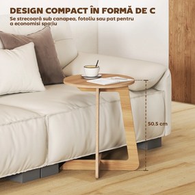 HOMCOM Măsuță laterală în formă de C, rotundă, pentru canapea, ideală pentru spații mici, living și dormitor, naturală | Aosom Romania