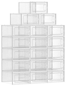 Set 18 cutii pentru depozitare incaltaminte, polipropilena, alb / transparent, Songmics
