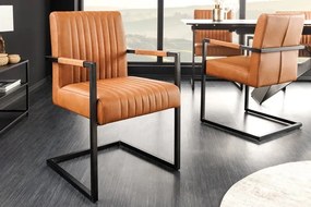 Scaun cu brate design retro Big Aston piele naturala coniac vintage