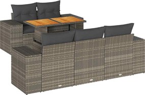 vidaXL Set mobilier grădină cu perne, 6 piese, gri, poliratan