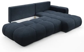 Colțar extensibil tapițat ALMADA, cu spațiu de depozitare, în formă de L, cu orientare pe partea dreaptă, albastru