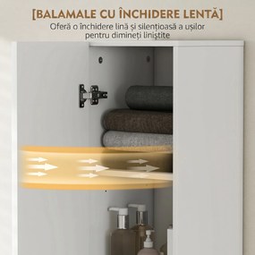 HOMCOM Dulap de Baie Suspendat Coloană cu Rafturi Reglabile și Închidere Soft Close, 30x31.5x160 cm, Alb | Aosom Romania