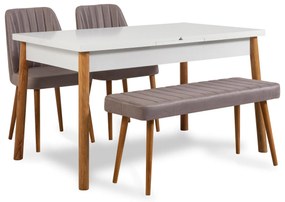 Set mobilier sufragerie Dobuse 2 (pin atlantic + alb + gri) (pentru 4 persoane). 1093778