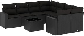 vidaXL Set mobilier de grădină cu perne, 9 piese, negru, poliratan