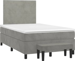 vidaXL Pat box spring cu saltea, gri deschis, 120x190 cm, catifea