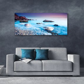 Tablou pe panza canvas Sea Stones Beach Peisaj Albastru Gri Roz