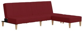 Canapea extensibila 2 locuri, cu taburet, rosu vin, textil Bordo, Cu scaunel pentru picioare