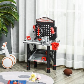 HOMCOM Banc de Lucru Jucarie cu 50 Accesorii, Unelte pentru Copii 3-6 Ani cu Bormasina cu Baterie, Negru Gri