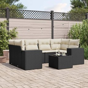 vidaXL Set canapele de grădină cu perne, 7 piese, negru, poliratan