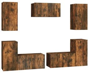 3120254 vidaXL Set comodă TV, 7 piese, stejar fumuriu, lemn compozit