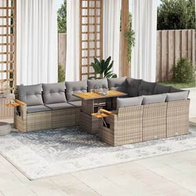 vidaXL Set canapele grădină perne 11 piese bej, poliratan/lemn acacia