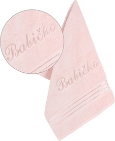 Prosop frotir cu broderie Babička roz, 50 x 100 cm
