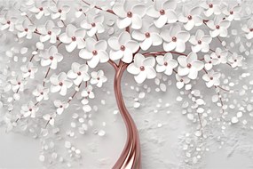 Tablou - Imaginea copacului alb cu flori albe, rosegold (90x60 cm)
