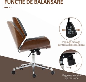 Vinsetto Scaun de birou Vintage, căptușit, din piele ecologică, lemn și oțel, 53x60x86-96 cm, negru și maro închis | Aosom Romania