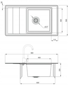 Chiuveta bucatarie inox cu picurator crom Deante, Bolero