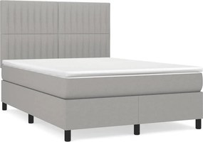 vidaXL Pat box spring cu saltea, gri deschis, 140x190 cm, textil