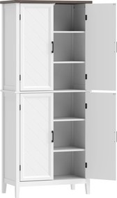 HOMCOM Bufet înalt bucătărie 6 nivele, dulap de bucătărie, 4 uși cu model chevron și 4 rafturi reglabile, 76x40x178,5cm, alb | Aosom Romania