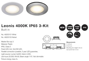 Set de 3 spoturi LED incastrabile pentru baie IP65 Leonis alb 4000K 49200101 NL
