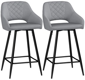 HOMCOM Set de 2 scaune de bar inalte efect de catifea si otel negru cu suport pentru picioare, accesorii pentru brate inaltime 67 cm gri | Aosom Romania