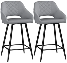 HOMCOM Set de 2 scaune de bar inalte efect de catifea si otel negru cu suport pentru picioare, accesorii pentru brate inaltime 67 cm gri | Aosom Romania