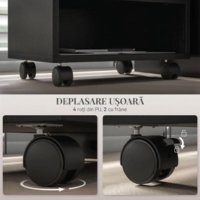 HOMCOM Suport Imprimantă pe 2 Niveluri cu Depozitare, Cărucior Imprimantă pe Roți cu 3 Compartimente, 40x30x36 cm, Negru | Aosom Romania