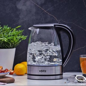 Cana electrica Voltz V51230E, 2200W, 1.7 L, Sticla, Inox