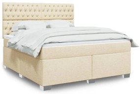 vidaXL Pat continental cu saltea, crem, 180x200 cm, textil
