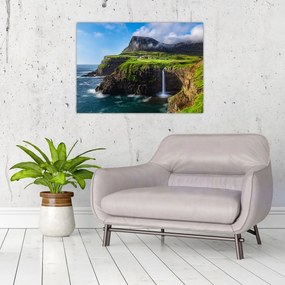 Tablou pe sticlă - Cascada Múlafossur (70x50 cm)