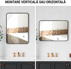 HOMCOM Oglindă de baie cu ramă metalică și agățătoare, 50x2.5x70 cm, negru | Aosom Romania